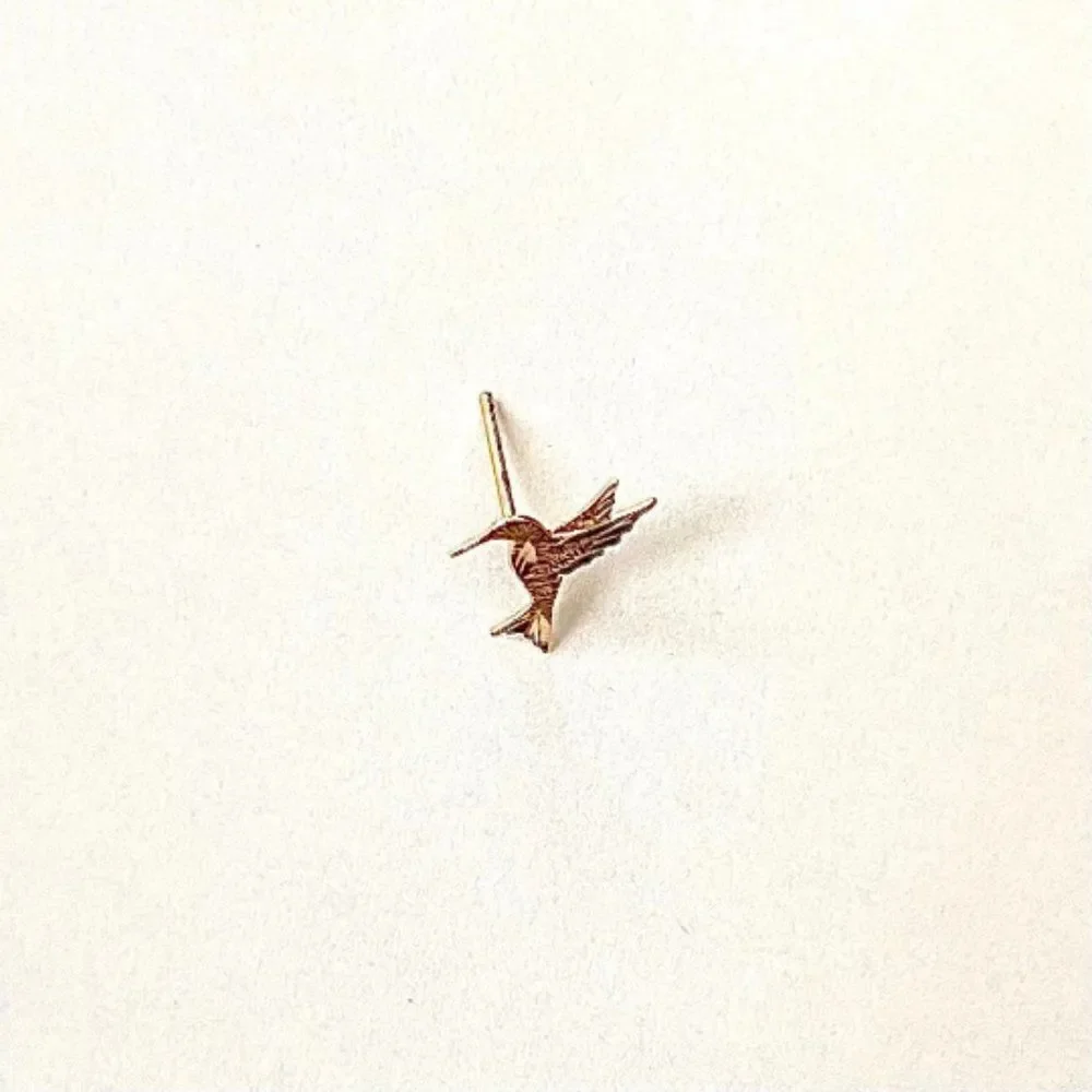 14k Yellow solid Gold Hummingbird Stud Earrings (11 X 12mm) | Gift | Real Gold |